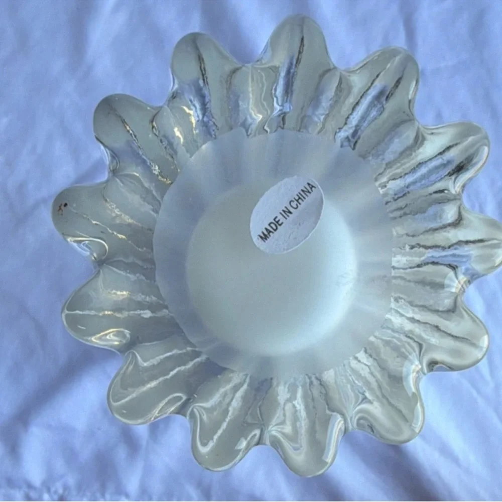 Vintage Cobalt Blue & White Cased Glass Ribbed Vase - 11" Tall - Picture 3 of 8